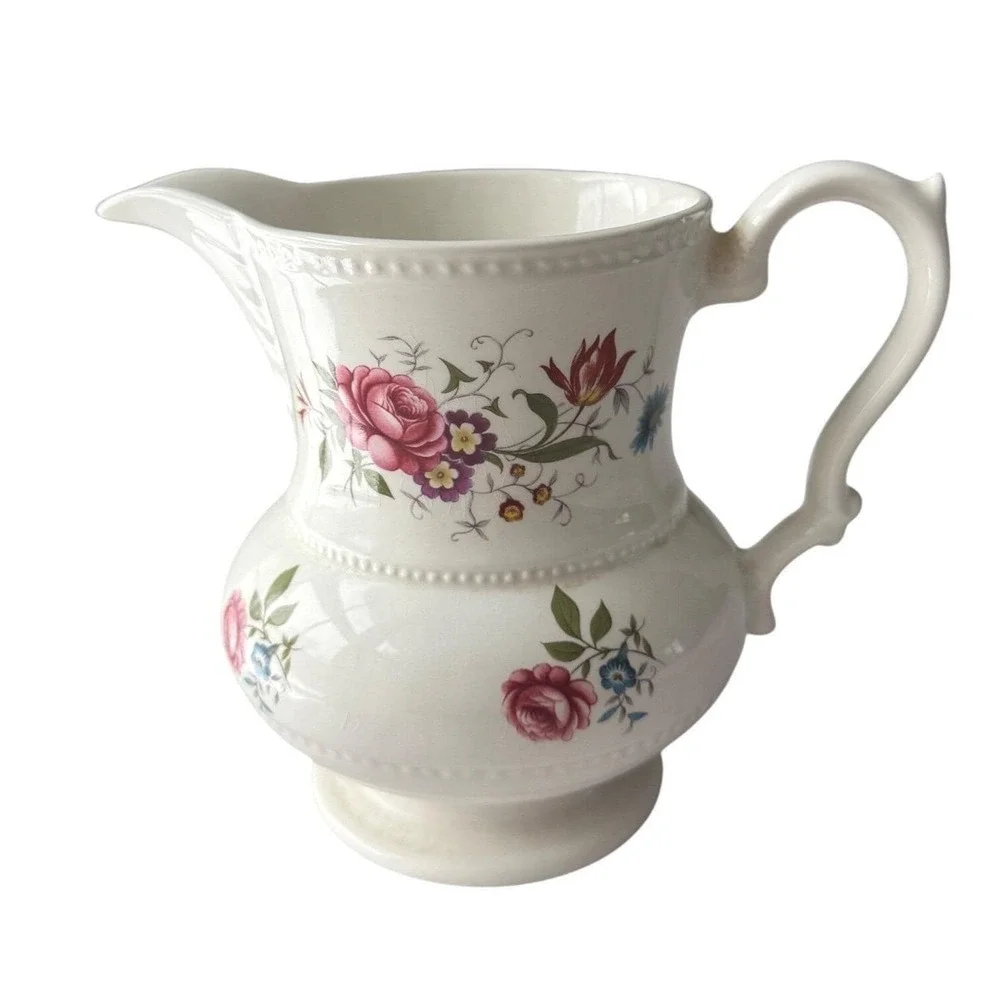 Cream Floral Ceramic Pitcher Vase - Decorative Home Accent